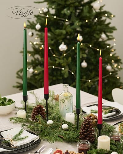 Viyffo 12 Inch Taper Candles 8-Hour Burn Christmas Edition, 4 Pack - color: 12 Inch Green and Red Christmas
