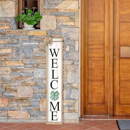 TQianJiang Interchangeable Welcome Sign Front Porch Standing 45"X9" Wood - color: Interchangeable Welcome (Wood White)