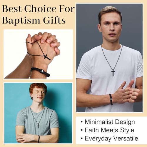 Christian Baptism Cross Necklace Bracelet with Adjustable Rope Kit