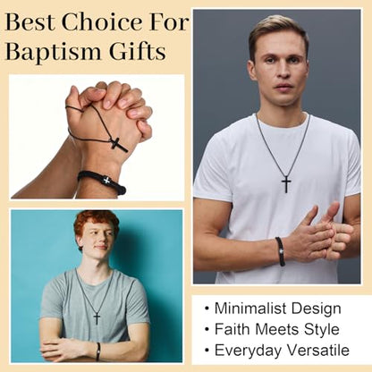 Christian Baptism Cross Necklace Bracelet with Adjustable Rope Kit