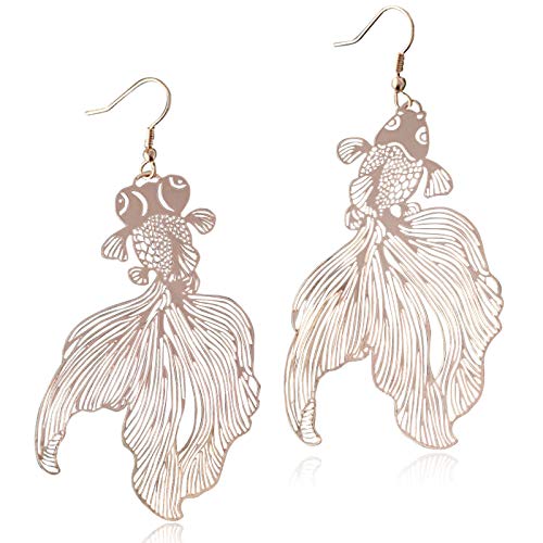 Unique Chic Lightweight Hollow Fish Dangle Drop Hook Earrings Charm Pink Red Asymmetry Goldfish Dangle Earrings For Women Girls Statement Jewelry Gifts - color: Pink