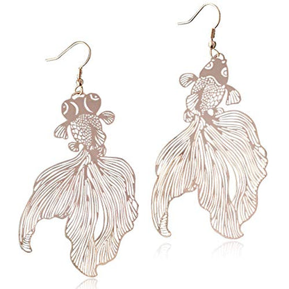 Unique Chic Lightweight Hollow Fish Dangle Drop Hook Earrings Charm Pink Red Asymmetry Goldfish Dangle Earrings For Women Girls Statement Jewelry Gifts - color: Pink