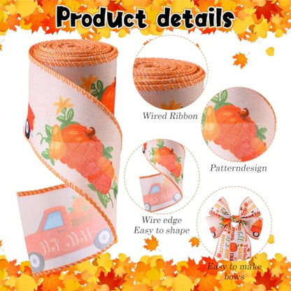 12 Rolls 60 Yards Halloween Fall Wired Ribbon for Wreath Bow Craft - style: Fall and Ghost