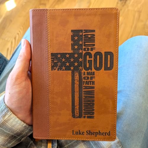Personalized NIV Bible, Large Print, Custom Holy Cross Bible, New International Version | Man of Faith, Brown - color: Brown Personalized Leather