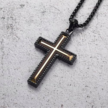 Wooden Cross Necklace for Men With Stainless steel And Black Ebony Adjustable Box Chain 24–26 inches Suitable for Everyday Wear And Christian Gifts for Men - color: Black-A