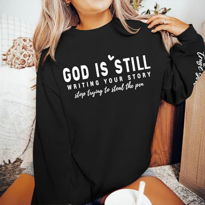 PAIEXILY Christian Crewneck Sweatshirts for Women God Faith Bible Verse Pullover Jesus Religious Long Sleeve Shirts Tops - color: Black, size: XX-Large