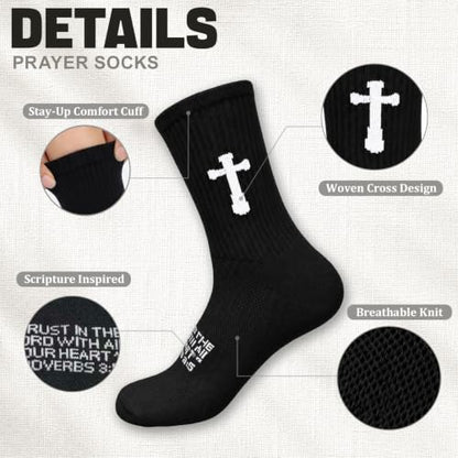 3 Pairs Unisex Cross Socks,Gifts for Christian: Easter Christmas - color: Proverbs 3:5 - Black