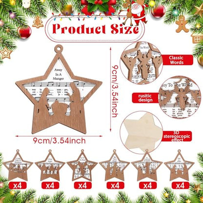 Shellwei 24 Pcs Christmas Wooden Nativity Ornaments Set Bulk Gift - style: Star