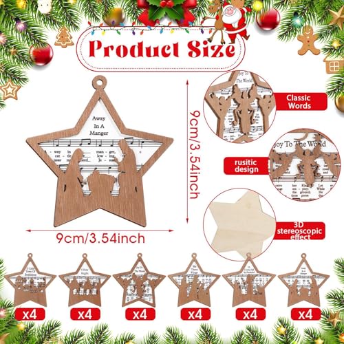 Shellwei 24 Pcs Christmas Wooden Nativity Ornaments Set Bulk Gift - style: Star
