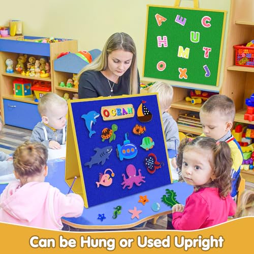 AKAYOK Large Felt Board, 17"x17" Felt Board for Toddlers, Flannel Board for Interactive Storytelling, Visual Schedule & Learning Activities - color: 17" X 17"-double-sided-blue & Green