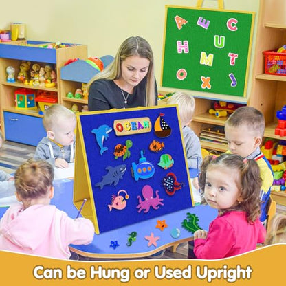 AKAYOK Large Felt Board, 17"x17" Felt Board for Toddlers, Flannel Board for Interactive Storytelling, Visual Schedule & Learning Activities - color: 17" X 17"-double-sided-blue & Green