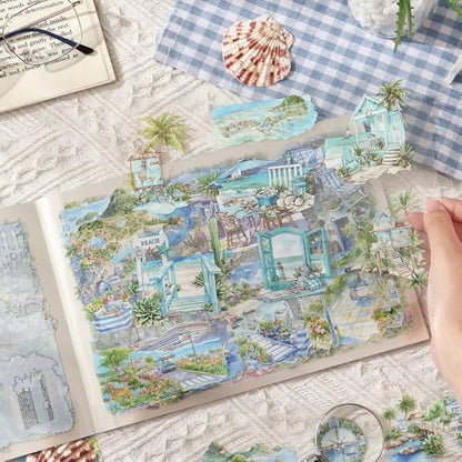 Summer Landscape PET Sticker Book, Diecut Stickers for Journaling - color: Sea Salt Daytime
