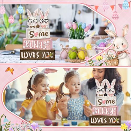 Britimes Tiered Tray Decor Set, 4 Pack, Wooden Table Sign, Easter Bunny - color: Easter Bunny Couple