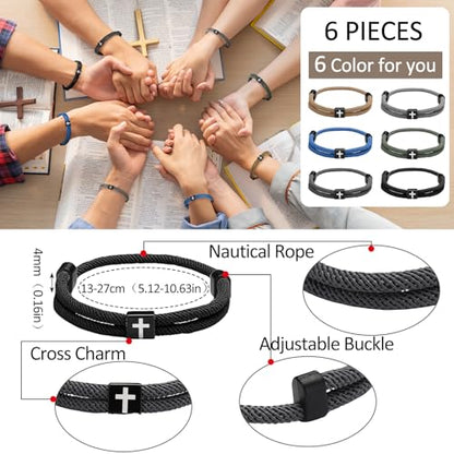 Landical 6 Pcs Cross Bracelet Men Adjustable Braided Rope - color: Cool Hues