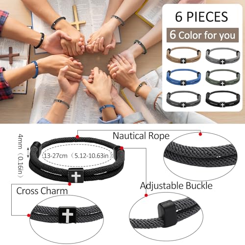 Landical 6 Pcs Cross Bracelet Men Adjustable Braided Rope - color: Cool Hues