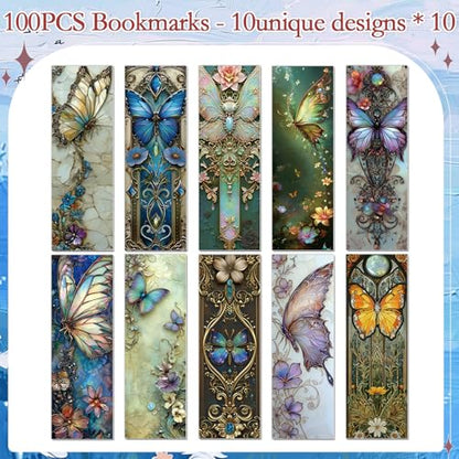 Fantasy Butterfly Bookmarks Gifts - 100 Pcs Fairy Tale Butterfly Bookmark Paper Floral Aesthetic Art Book Mark Page Clips for Women Men Book Lovers Students Teachers Bookish Reading Gifts - color: Fantasy Butterfly