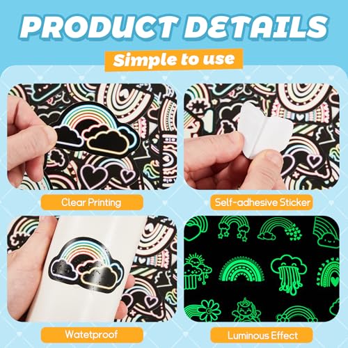 55 Pcs Glow in The Dark Neon Rainbow Unicorn Stickers - color: Luminescent-466kscp