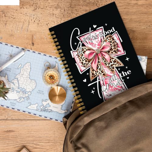 JMICTUB Pink and Leopard Coquette Christian Spiral Notebook 5.5x8.3, God Is Good All the Time Bible Verse Religious Hardcover Lined Journal - color: Spiral notebook-02