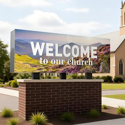 2 Pcs Worship with Us Church Wall Banners 6 × 2ft