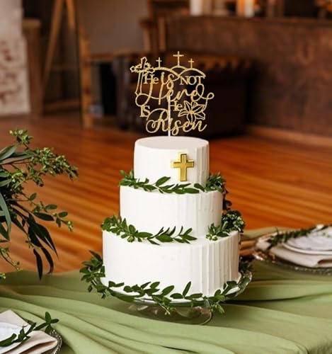 He is not Here He is Risen Cake Topper, Spring Easter Religious Party Decorations, Empty Tomb Jesus is Risen Decorations Gold Glitter