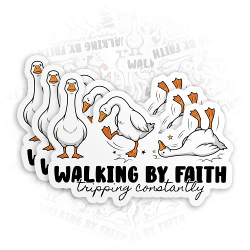 (3Pcs-2") Walking By Faith Tripping Constantly Sticker Funny Christian Faith Humor Bible Religious Die-Cut Waterproof Vinyl Sticker for Hard Hat Laptop Water Bottle Phone Kindle Decal Gifts 2 Inches - size: 2x2"