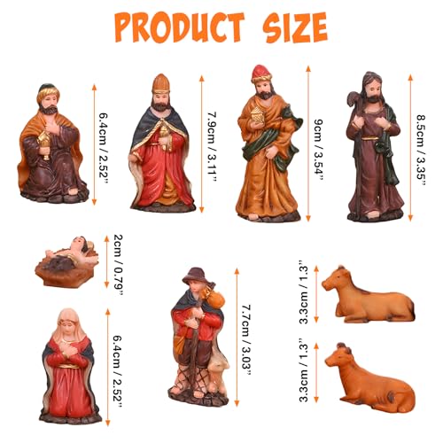 Mini Nativity Set 9pcs, Resin Nativity Scene Figurines Baby Jesus Oranment for Home Office Tabletop Decoration Desktop Collectibles Decor - size: 9 pcs