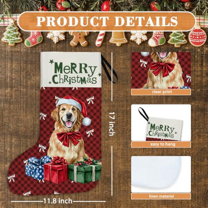Golden Retriever Red Buffalo Plaid Christmas Stockings 16 Inch - color: Christmas09
