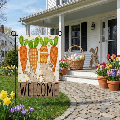 CROWNED BEAUTY Easter Bunny Carrots Garden Flag Outside 12x18 - size: 12"X18"