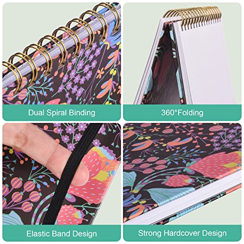 OMEYA Spiral Notebook, A5 Lined Journals for Women, College Ruled 160 Pages - color: Black Red Flowers, size: A5