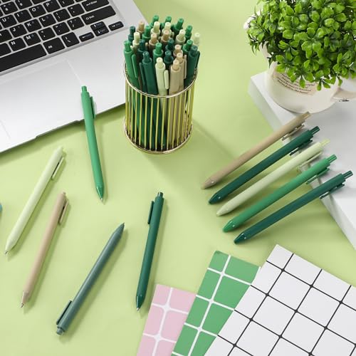 100 Pcs Ballpoint Gel Pens Bulk Retractable, Green Series - style: Green Series