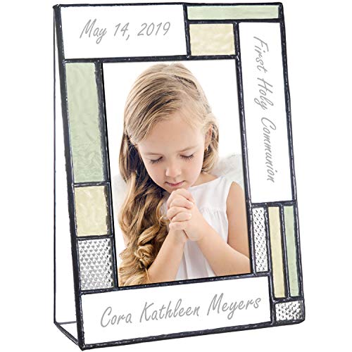 First Communion Gifts Personalized Picture Frame Custom Engraved Glass 4x6 Vertical Photo Green And Antique Yellow J Devlin Pic 430-46V EP620