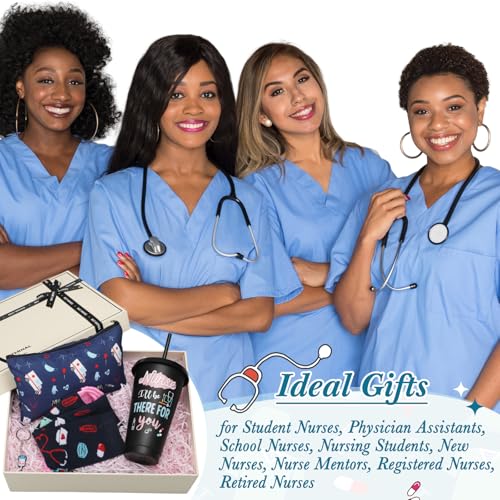Funnymoom 24 Pcs Back to School Nurse Gifts for Women Bulk 24 oz Nursing Practitioner Plastic Tumbler Cup Nursing Makeup Cosmetic Bag Crew Sock Keychain for School Teacher Student - style: Nurse