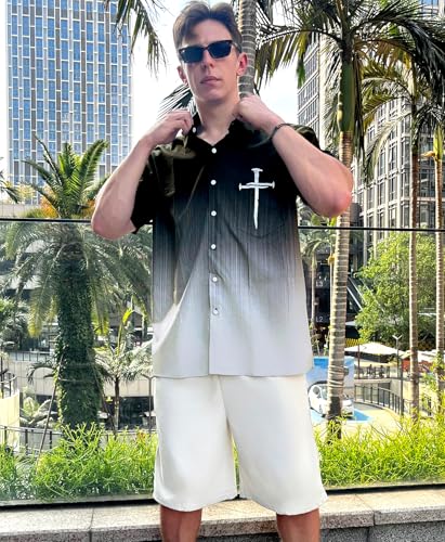 Men's Hawaiian Shirt, Faith and Skull Theme, Short Sleeve Vacation Shirt, Tropical Casual Beach - color: Faith-1, size: XX-Large