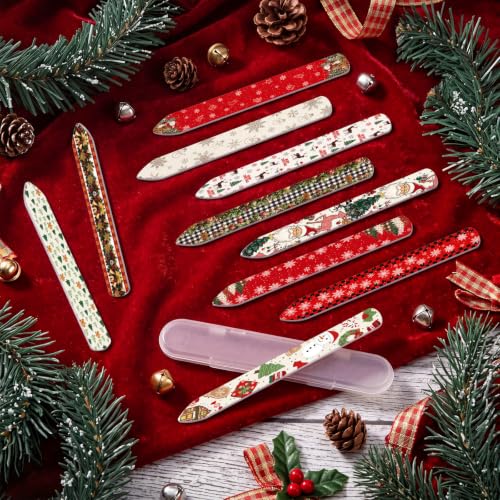 10 Pcs Christmas Glass Nail Files Gifts with Case Xmas Party Favors Bulk - style: Snowy