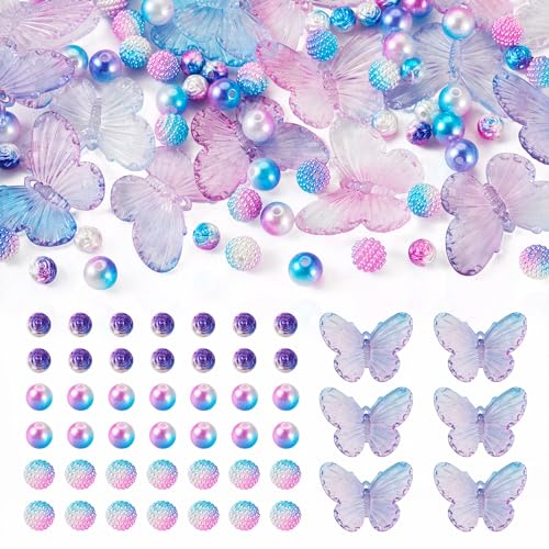 FASHEWELRY 100pcs Assorted Acrylic Beads - Cute Butterfly, Rose Flower, Kawaii Pink & Purple Acrylic Berry Beads Bulk for Bracelets & Necklaces Jewelry Making - color: Pink Purple Acrylic Beads Sets