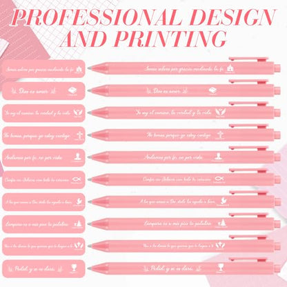 Sayglossy 100 Pcs Christian Spanish Ballpoint Pen Relgious Gift, Pink - color: Pink