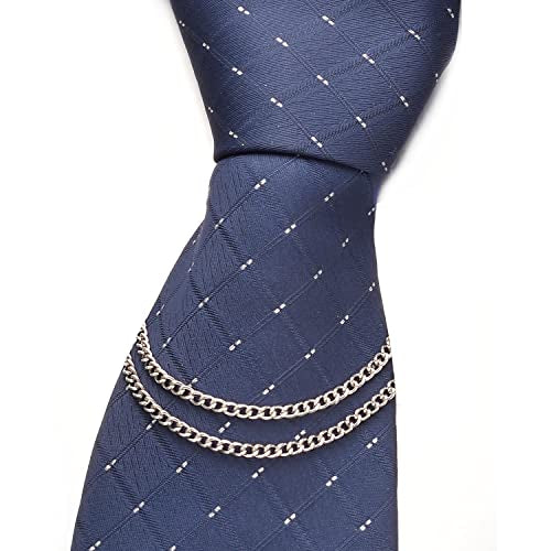 2Pcs Tie Chain for Men Classic with Double Single Gold Silver Elegant Chain Tie Cilp - color: double chain silver (two)