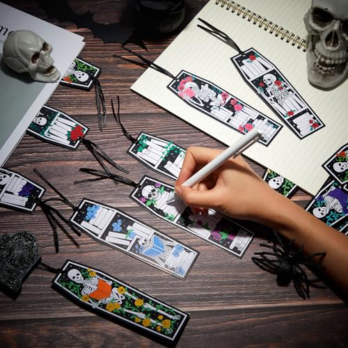 Taobary 100 Pcs Halloween Bookmarks Bulk, Gothic Coffin Skeleton Designs - style: Halloween