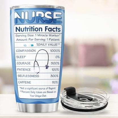 Funny Nurse Nutrition Facts Gift Cup for Women and Men, 20oz Stainless Steel Insulated Tumbler with Blue Scrubs Design, Appreciation Present for Nurse Week, Graduation, Retirement, Birthday - color: Nurse Life G8