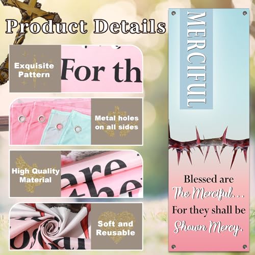 4Pcs Easter Church Banners for Sanctuary Wall Religious Banners Hanging Backdrop Praise Hanging Sign with Scripture Bible Verses Banner Easter Banner for Church School Decor(Blue-pink Gradient) - style: Blue-pink Gradient