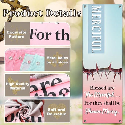 4Pcs Easter Church Banners for Sanctuary Wall Religious Banners Hanging Backdrop Praise Hanging Sign with Scripture Bible Verses Banner Easter Banner for Church School Decor(Blue-pink Gradient) - style: Blue-pink Gradient