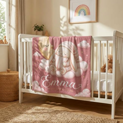 Personalized Baby Blanket With Name, Custom Baby Blankets Gift for Boy Girl - color: Blush Pink, size: Bunny