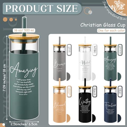 Jingmore 6 Pcs 16oz Glass Cups with Straw and Lid Bulk, Bible - style: Bible