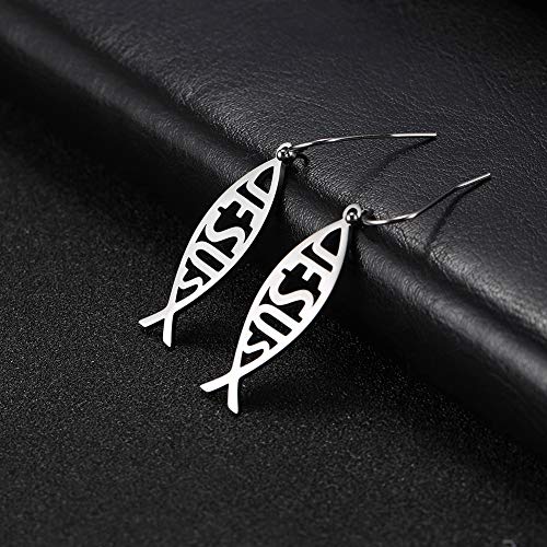 VASSAGO Stainless Steel Jesus Fish Ichthys Faith Symbol Hook Earring