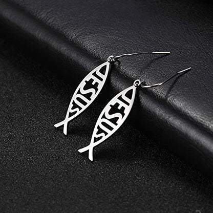 VASSAGO Stainless Steel Jesus Fish Ichthys Faith Symbol Hook Earring