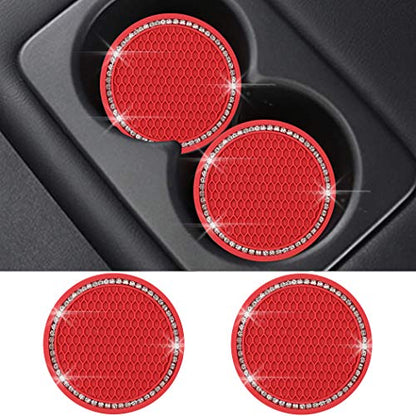 2 Pack Bling Car Cup Holder Coaster, 2.75 Inch Cup Holder Insert Mat - color: Red