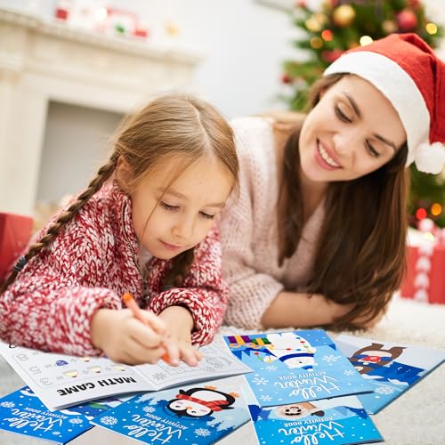 ANGOLIO 24Pcs Hello Winter Activity Coloring Books Including Snow Snowman Polar Bear Penguin DIY Art Drawing Patterns Learn Math Party Favors Christmas Favor Home Classroom Activity Supplies for Kids - style: Hello Winter Activity