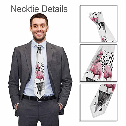 Black Dots Men's Neckties Retro Classic Circle Geometry Men's Tie for Mens Teens Business Work Casual Wedding Party - color: Pink Flamingo