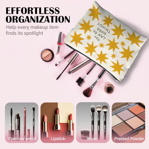You Can Do Hard Things Inspirational Makeup Bag, Encouragement Affirmation Gifts for Women, Boho Star Cosmetic Bag Canvas Toiletry Zipper Pouch for Women - color: you can do hard things