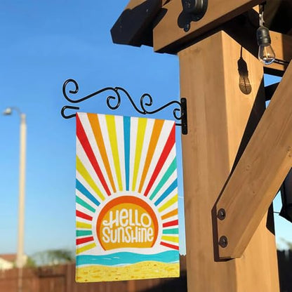 Hello Sunshine Summer Garden Flag Double Sided Burlap 12x18in - color: Orange Hello Sunshine